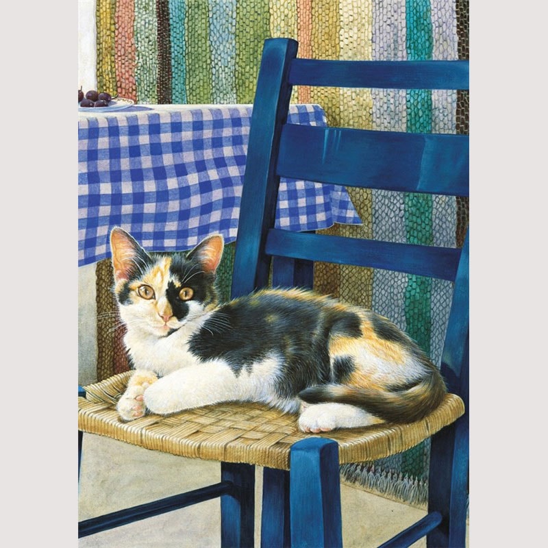 レズリーアンアイボリー 猫の輸入グリーティングカード封筒付 Mikado on a chair