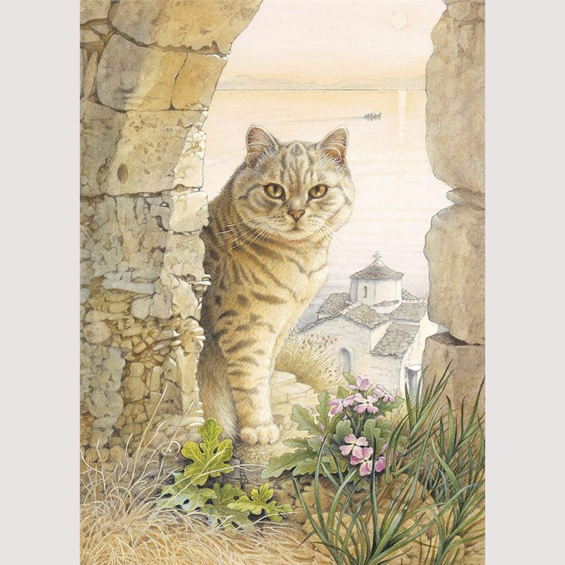 レズリーアンアイボリー 猫の輸入グリーティングカード封筒付 Mintaka in Greece