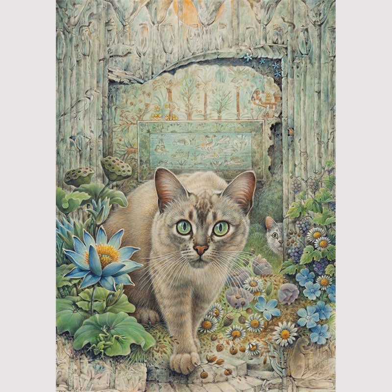 レズリーアンアイボリー 猫の輸入グリーティングカード封筒付 Nutmeg and Mumu in Egyptian gardens