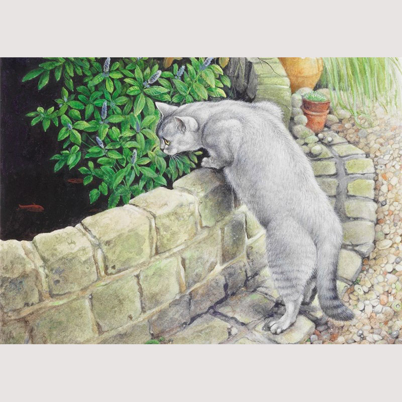 レズリーアンアイボリー 猫の輸入グリーティングカード封筒付 Amulet in the garden