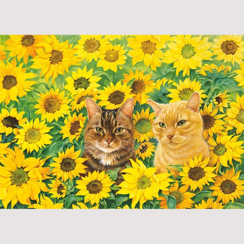 レズリーアンアイボリー 猫の輸入グリーティングカード封筒付 Blossom and Spiro in sunflowers