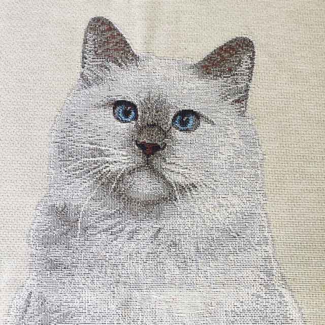 スペイン製 シャム猫系白猫 ゴブラン織り生地 45×45cm クッション