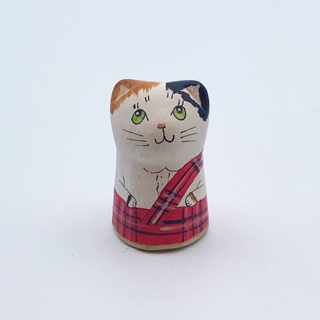 イギリス 三毛猫のスコティッシュダンサー素焼きのミニ猫　シンブル  Merryfield Pottery