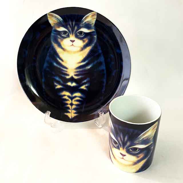 Martin Leman マグと絵皿のセットキジトラ白猫 
