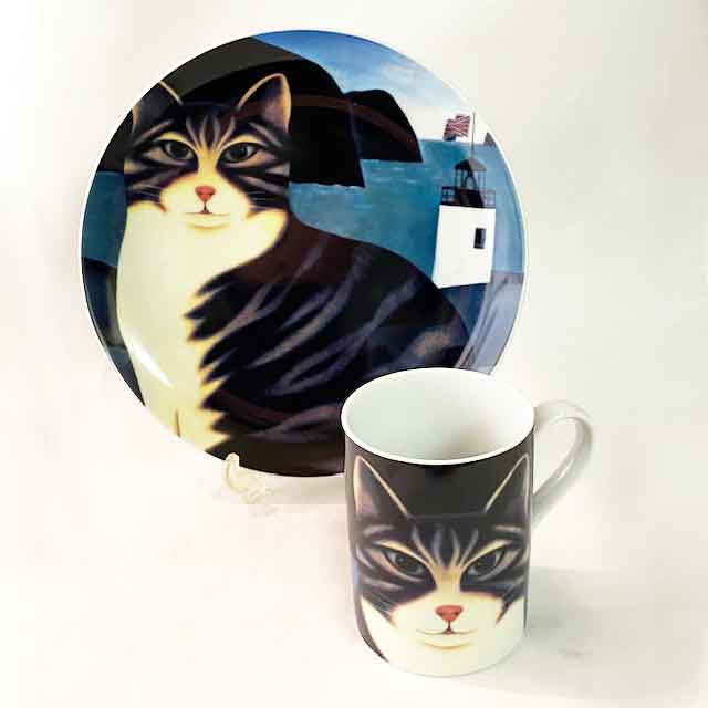 Martin Leman マグと絵皿のセットキジトラ白猫 