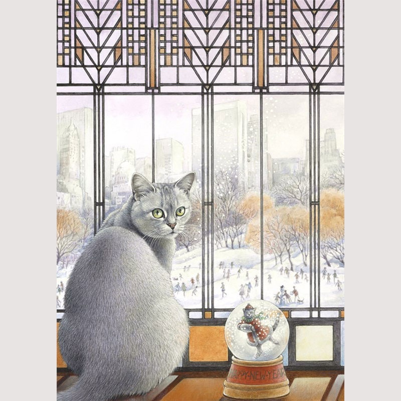 レズリーアンアイボリー 猫の輸入グリーティングカード封筒付 New Year with Mumu