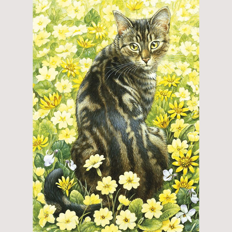 レズリーアンアイボリー 猫の輸入グリーティングカード封筒付 Octopussy in spring flowers