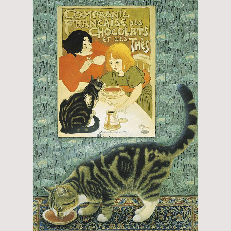 レズリーアンアイボリー 猫の輸入グリーティングカード封筒付 Twiglet and Art Nouveau poster