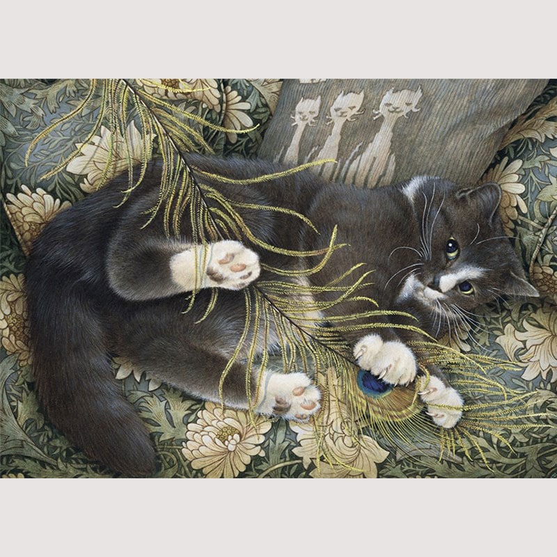 レズリーアンアイボリー 猫の輸入グリーティングカード封筒付 Delabole and the peacock feather