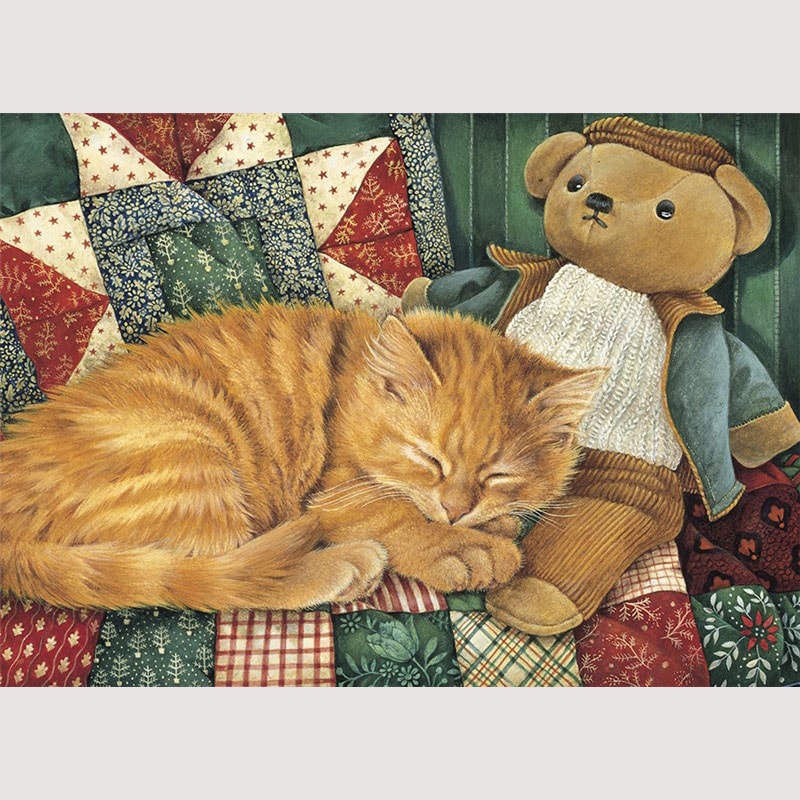 レズリーアンアイボリー 猫の輸入グリーティングカード封筒付 Silent Night - Dandelion and bear