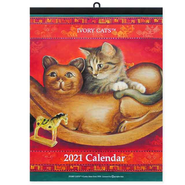 レズリーアンアイボリー 卓上万年カレンダー 猫 置物