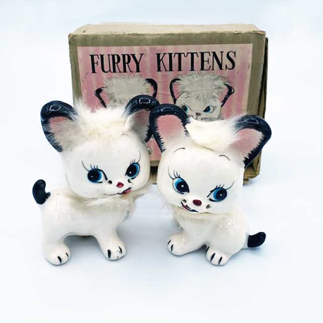 レアな箱付！FURRY KITTENS ソルト＆ペッパーシェイカー MADE IN JAPAN 里帰品 1950年代前後