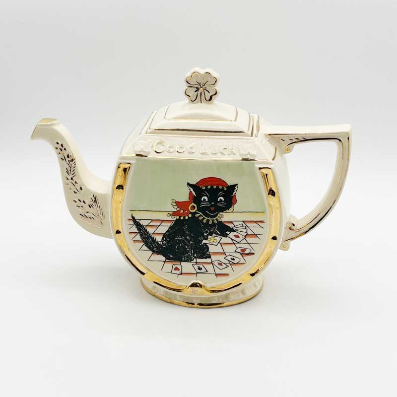 ＜レア＞アーサーウッド Good Luck Black Cat　幸運の黒猫　ラッキーアイテムのティーポット 1950年代