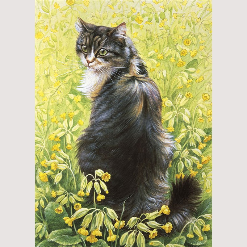 レズリーアンアイボリー 猫の輸入グリーティングカード封筒付 Agneatha in cowslips