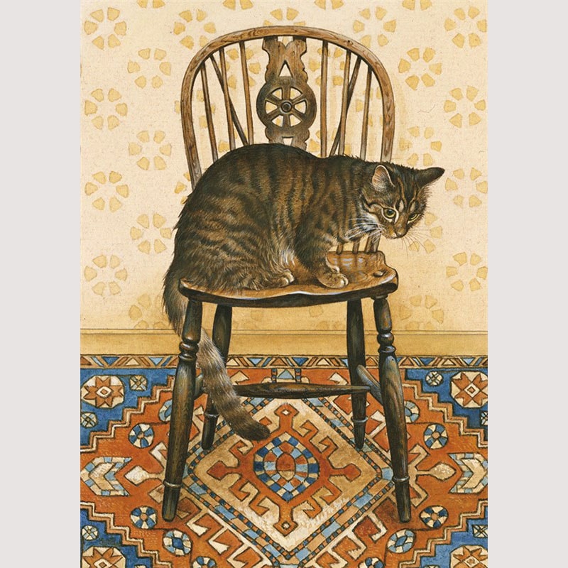 レズリーアンアイボリー 猫の輸入グリーティングカード封筒付 Lucy Locket on a wheelback chair
