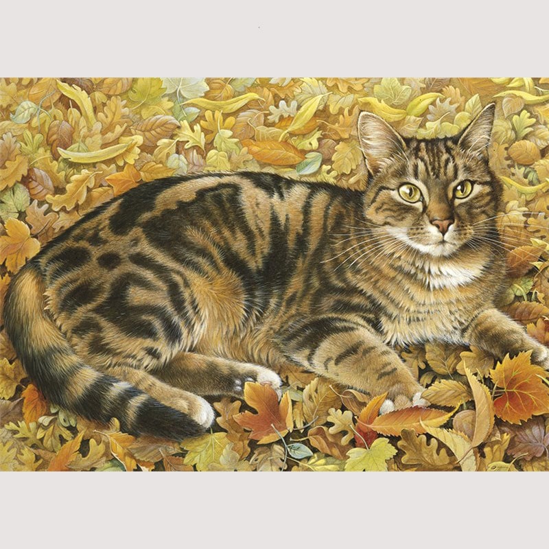 レズリーアンアイボリー 猫の輸入グリーティングカード封筒付 Octopussy in autumn leaves