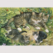 レズリーアンアイボリー 猫の輸入グリーティングカード封筒付 Gemma with her kittens