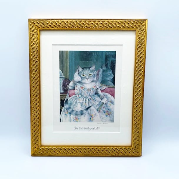 スーザンハーバート 直筆サイン入り 猫のプリント画 イネス・モワテシエ夫人 額装済