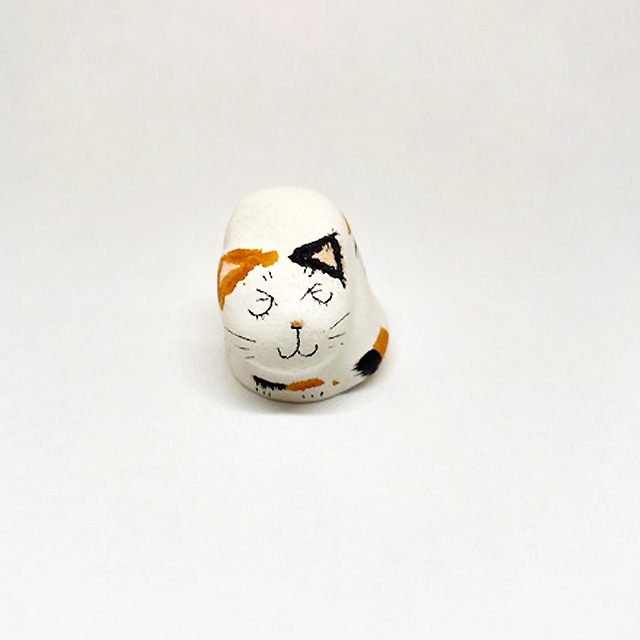 イギリス　メリーフィールドポッタリー 素焼きのミニ猫　三毛猫　シンブルA　Merryfield Pottery