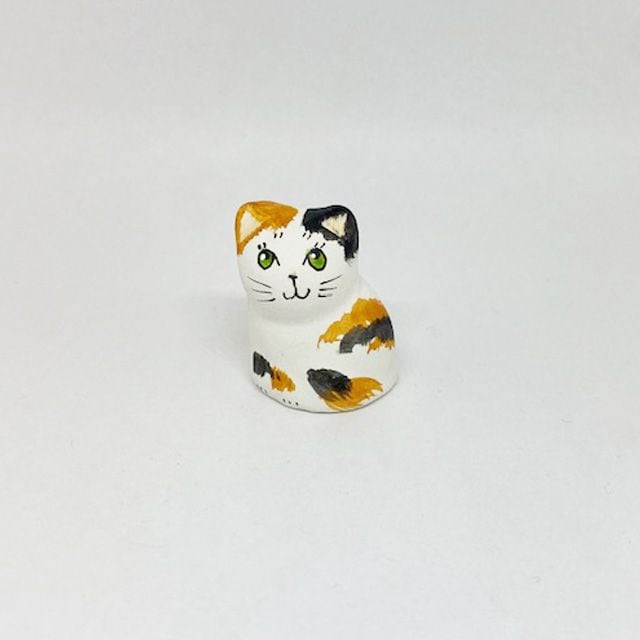 イギリス　メリーフィールドポッタリー 素焼きのミニ猫　三毛猫　シンブルC　Merryfield Pottery