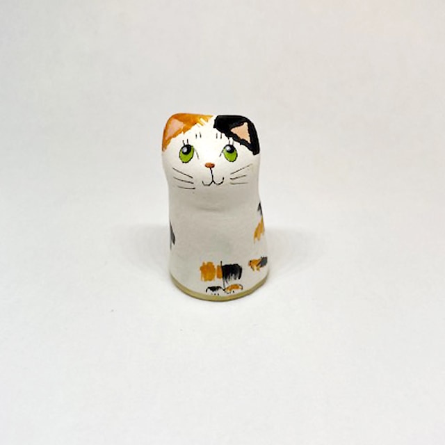 イギリス　メリーフィールドポッタリー 素焼きのミニ猫　三毛猫　シンブルG　Merryfield Pottery