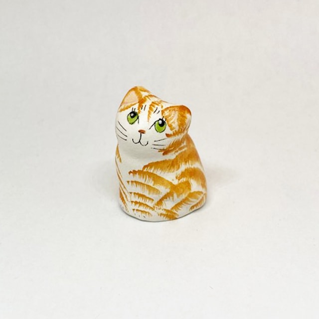イギリス　メリーフィールドポッタリー 素焼きのミニ猫　茶トラ猫　シンブルD　Merryfield Pottery
