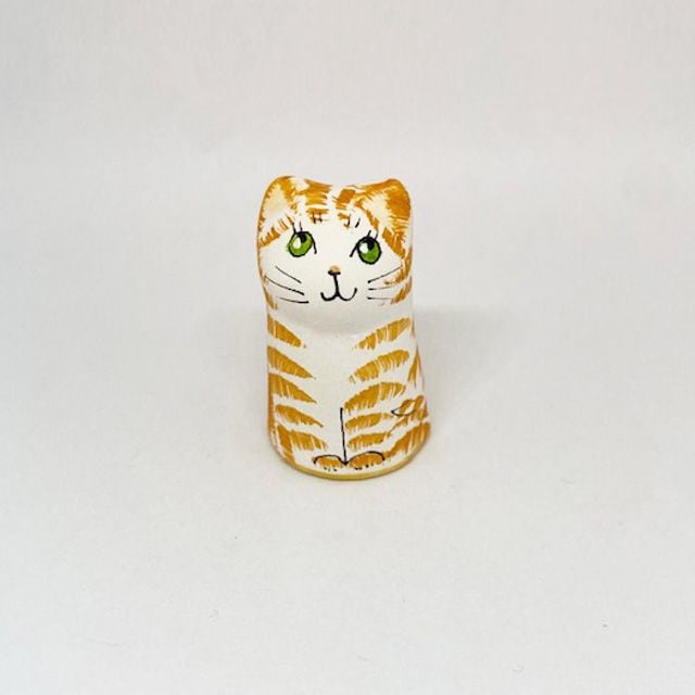 イギリス　メリーフィールドポッタリー 素焼きのミニ猫　茶トラ猫　シンブルE　Merryfield Pottery