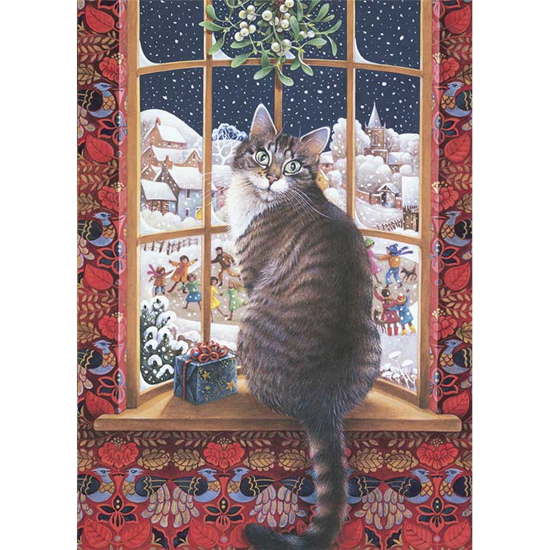 レズリーアンアイボリー 猫の輸入グリーティングカード封筒付 Gemma under the mistletoe