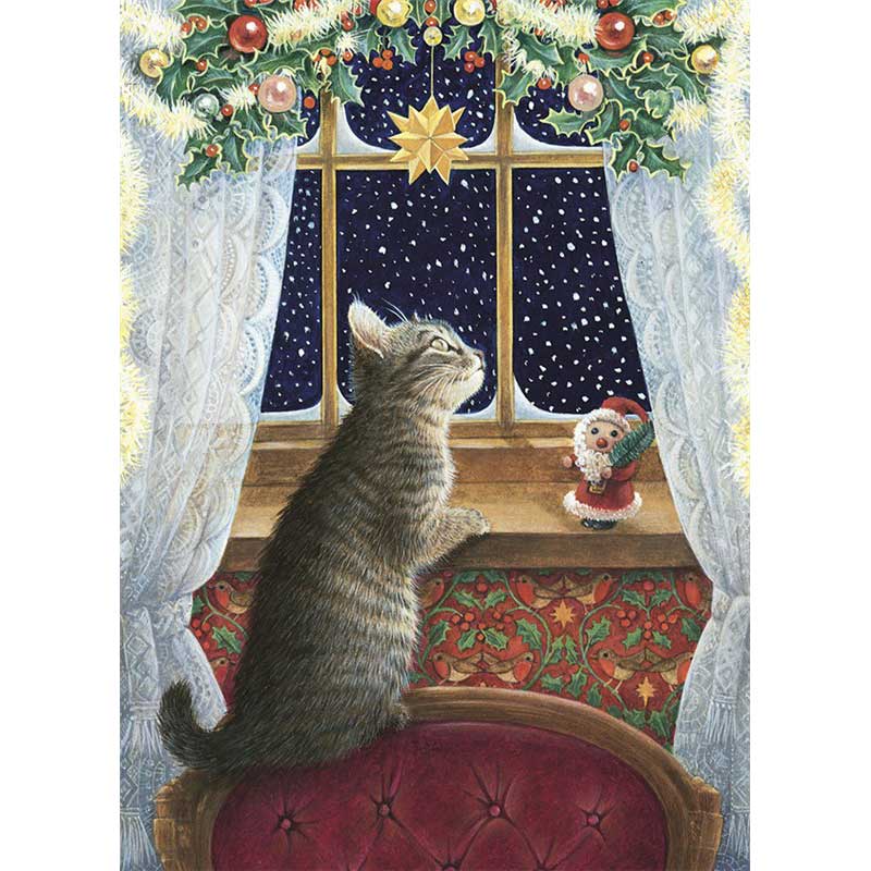 レズリーアンアイボリー 猫の輸入グリーティングカード封筒付 Christie looking for Father Christmas