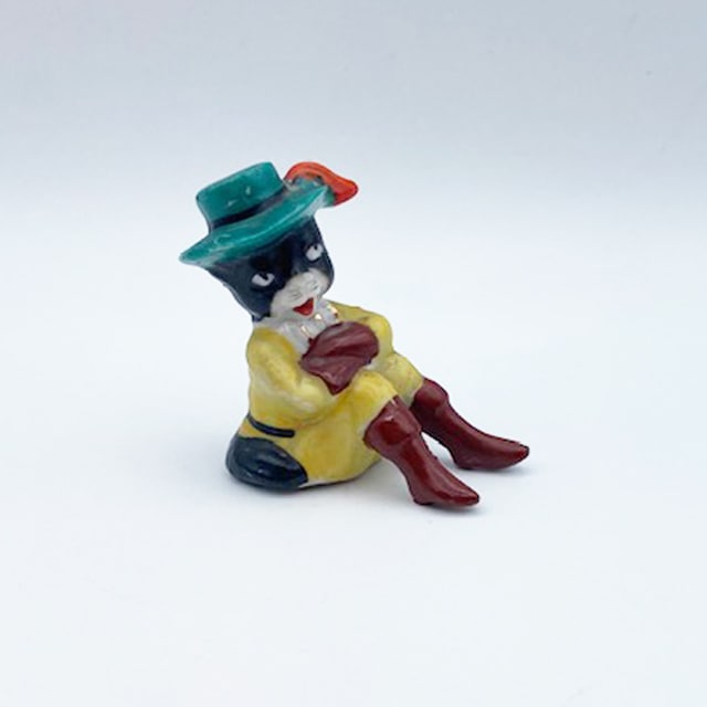 長靴を履いた猫 フィギュリン 緑の帽子 1950年代頃の日本製 里帰品