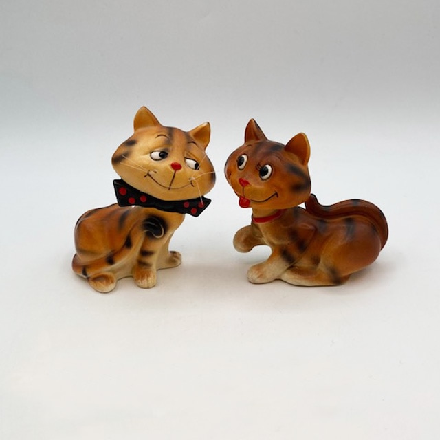 茶トラ猫ちゃんカップルのソルト＆ペッパーシェイカー　1970-80年代ごろ