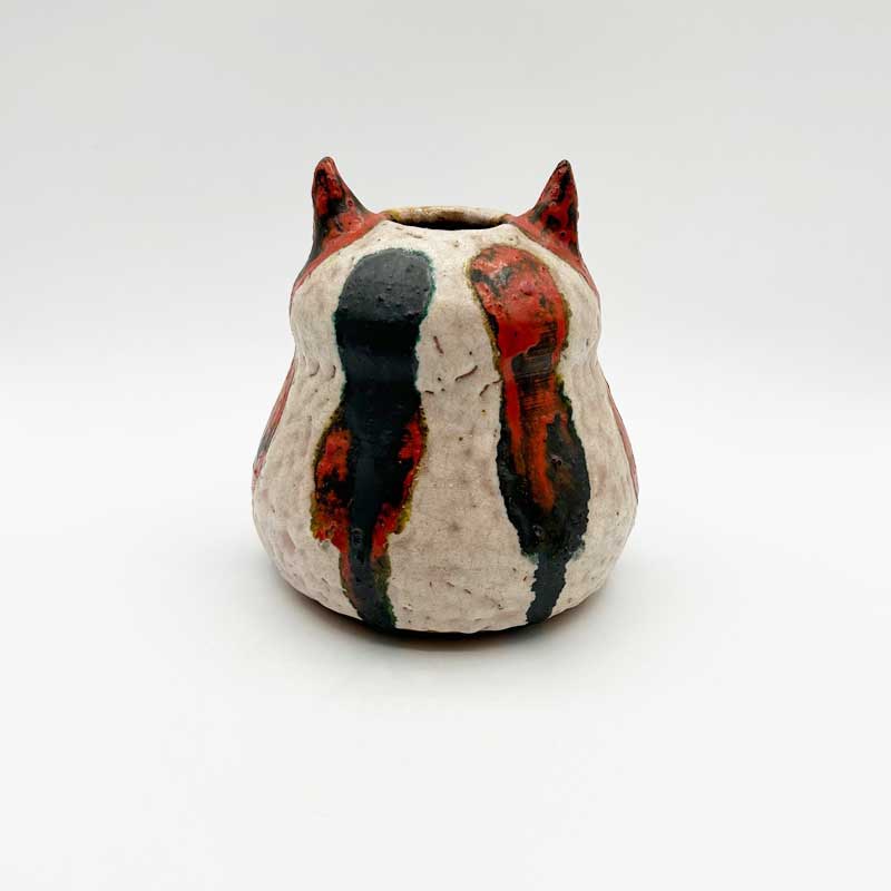 ヴィンテージ 猫耳付の三毛猫風の花瓶　花器　小物入れ　ROMANIA 1990年