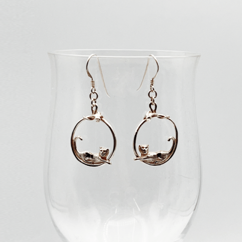 ヴィンテージシルバー925　猫とねずみのピアス