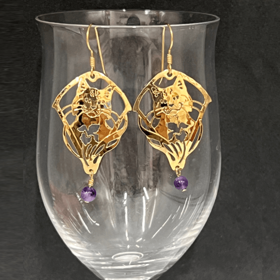 WILD BRYDE ワイルド・ブライド 猫とアメシストのピアス 14Kゴールドプレート