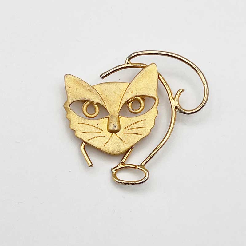 不機嫌な猫のブローチ　抽象的なラインのデザイン　1980年代 アメリカ