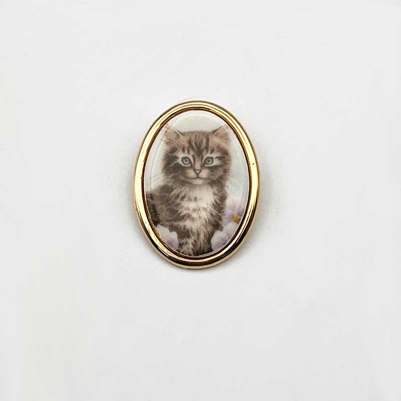 キジトラ猫のポーセリンヴィンテージブローチ　アメリカ　1980年代