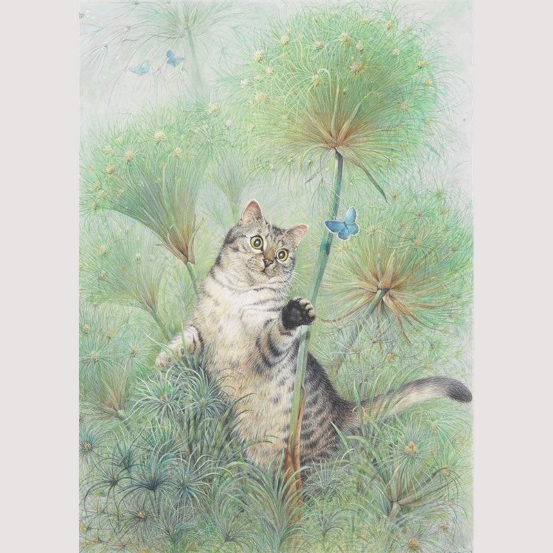 レズリーアンアイボリー 猫の輸入グリーティングカード封筒付 Mintaka in papyrus thicket