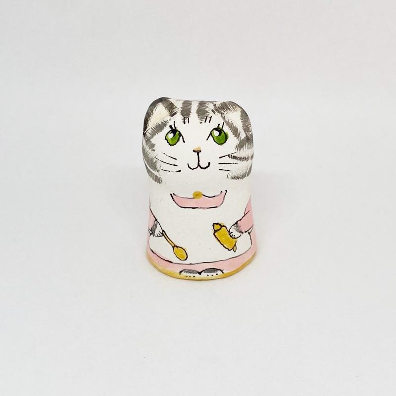 イギリス 素焼きのミニ猫　パン屋　ベイカー　サバトラ猫  Merryfield Pottery