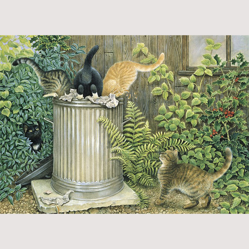 レズリーアンアイボリー 猫の輸入グリーティングカード封筒付 Teamwork in a neighbouring dustbin