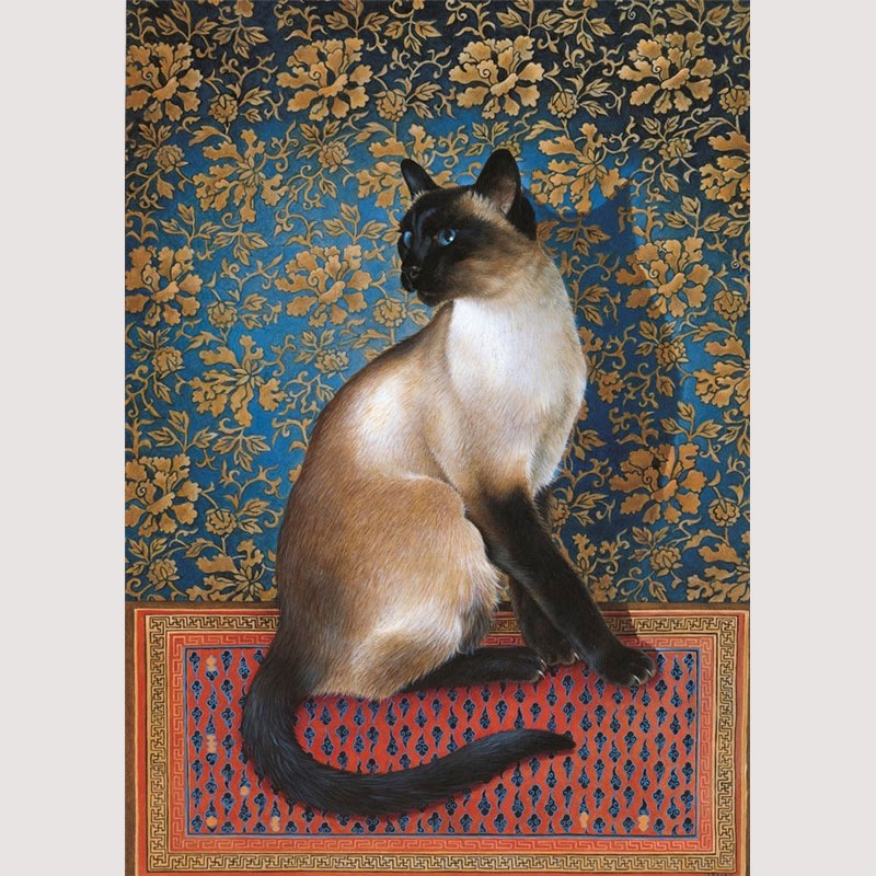 レズリーアンアイボリー 猫の輸入グリーティングカード封筒付 Phuan on a Chinese carpet
