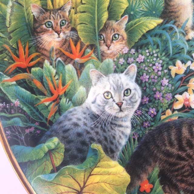 入手困難品　ダンバリーミント レズリー・アン・アイボリー猫の絵皿 Ｔiger Cats