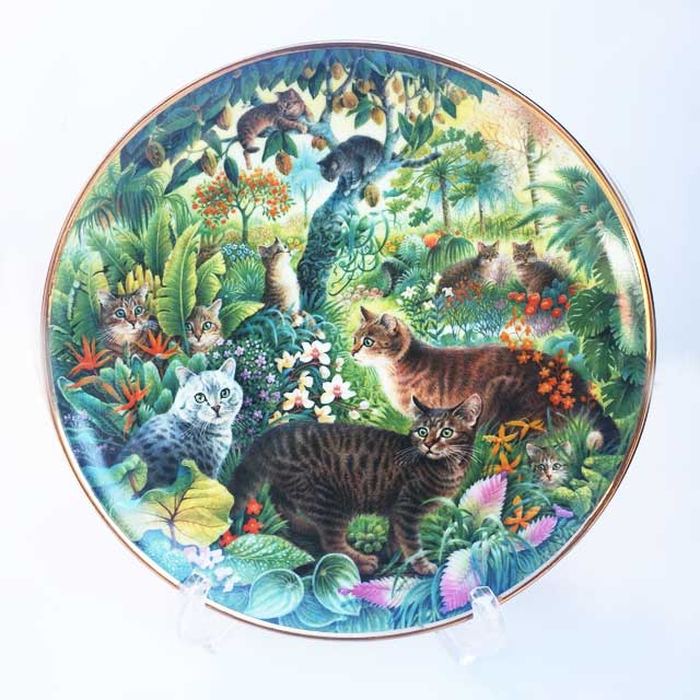 入手困難品　ダンバリーミント レズリー・アン・アイボリー猫の絵皿 Ｔiger Cats