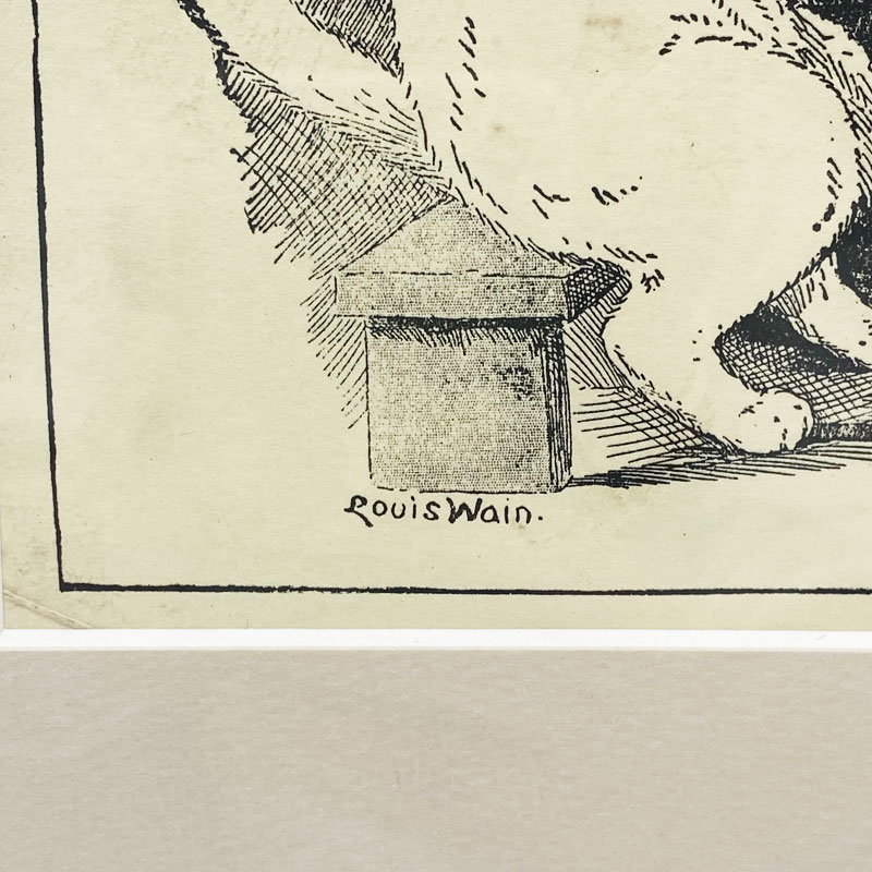 ルイスウェイン Louis Wain 親子猫のアンティークプリント 1900初期頃 額装済