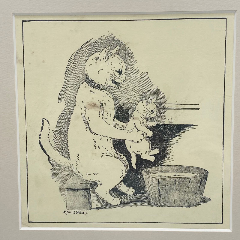 ルイスウェイン Louis Wain 親子猫のアンティークプリント 1900初期頃 額装済