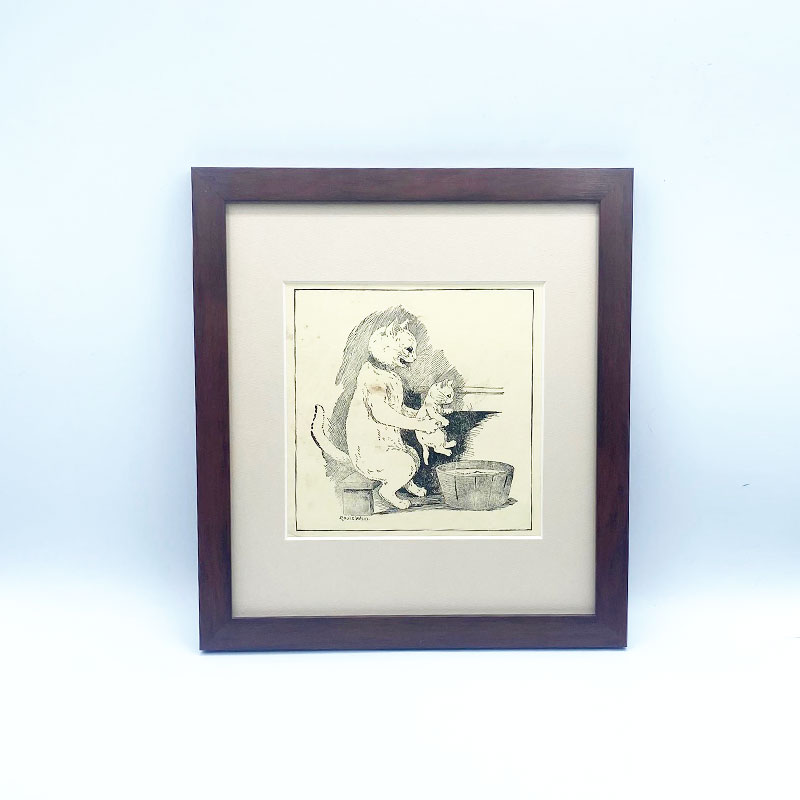 ルイスウェイン Louis Wain 親子猫のアンティークプリント 1900初期頃 額装済