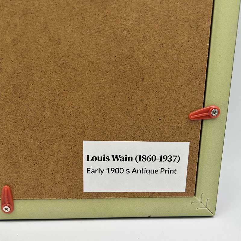 ルイスウェイン Louis Wain　親子猫のアンティークプリント　1900初期頃　額装済