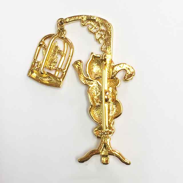 JJ Jonette 猫とかごの鳥のブローチ