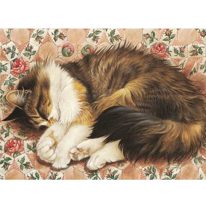 レズリーアンアイボリー 猫の輸入グリーティングカード封筒付 Agneatha on rose hexagons