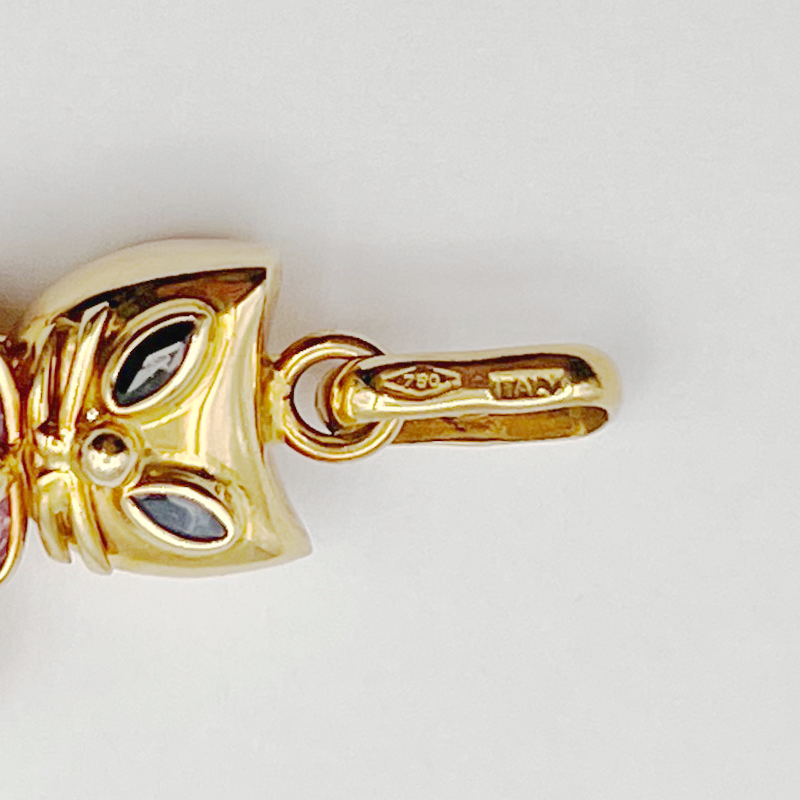 イタリア製 K18ゴールドとジェムストーンの猫型チャーム