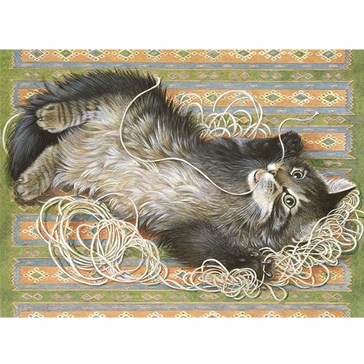 レズリーアンアイボリー 猫の輸入グリーティングカード封筒付 Ruskin with strings